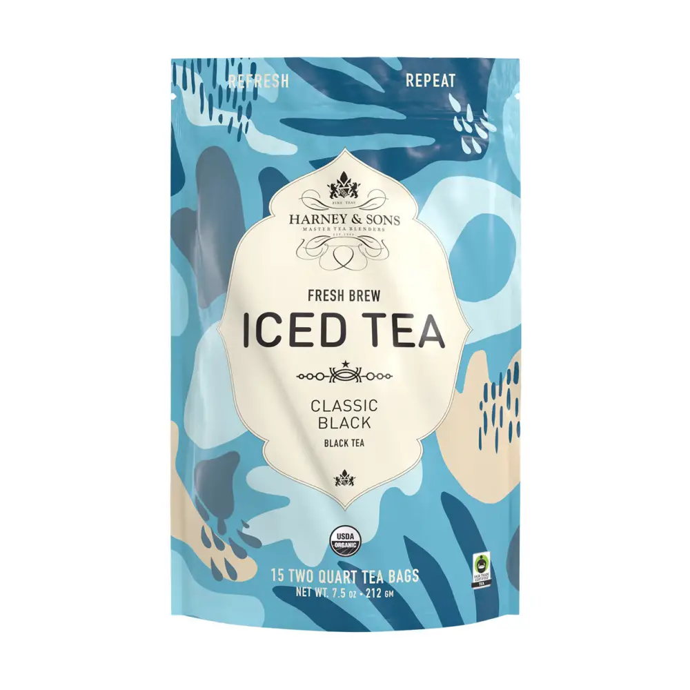 Organic Plain Black (Classic Black) Fresh Brew Iced Tea Iced Tea Pouches / Bag of 15 Pouches Iced Tea