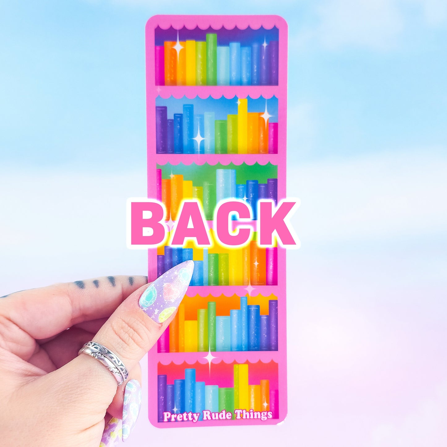 Pink Bookcase Holographic Bookmark – Rainbow Bookshelf Design, Book Lover Gift
