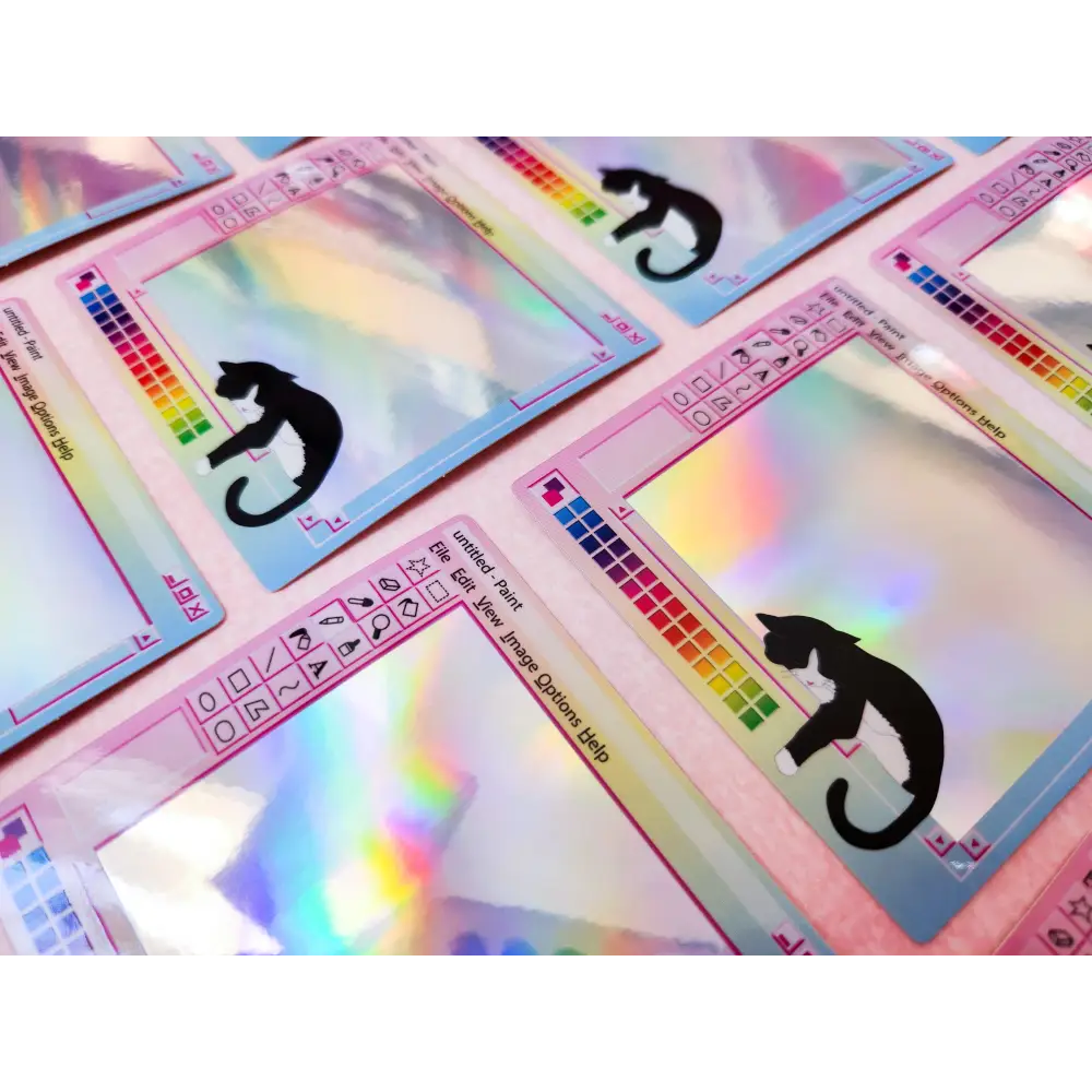 Rainbow Pastel MS Paint Sleeping Cat Holographic Sticker 3.2 x 3 in. Stickers