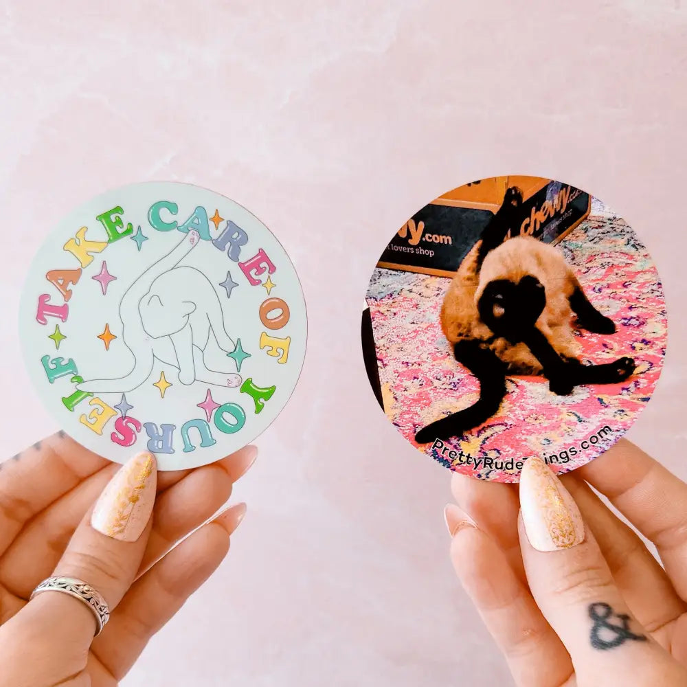 ’Take Care of Yourself’ Cat Butthole Sticker 3 in. Stickers