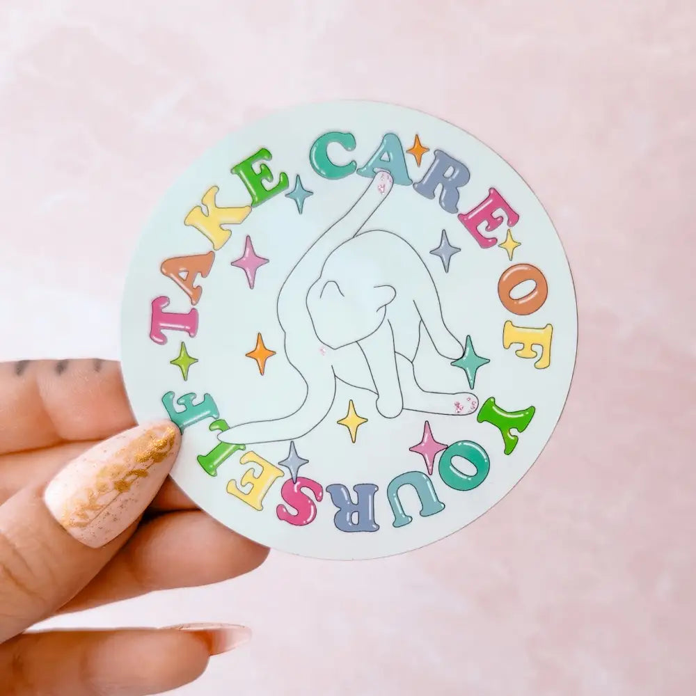 ’Take Care of Yourself’ Cat Butthole Sticker 3 in. White Background Stickers