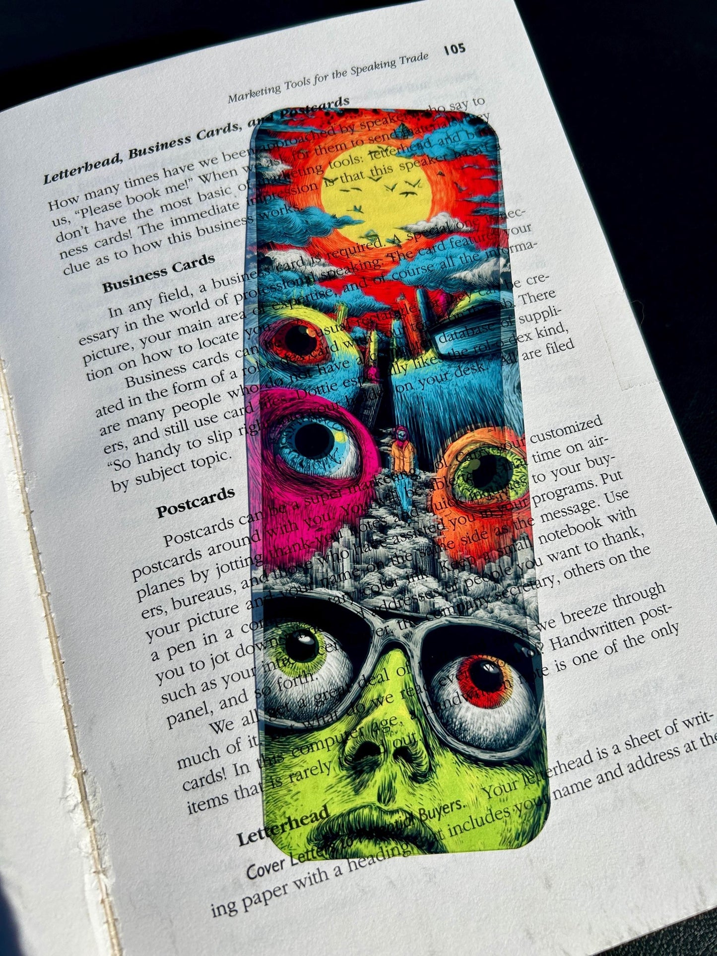 Fear and Loathing Bookmark, Surreal Fantasy Art, Giant Eyes, Sunglasses, Cosmic Skyline, Trippy Book Gift