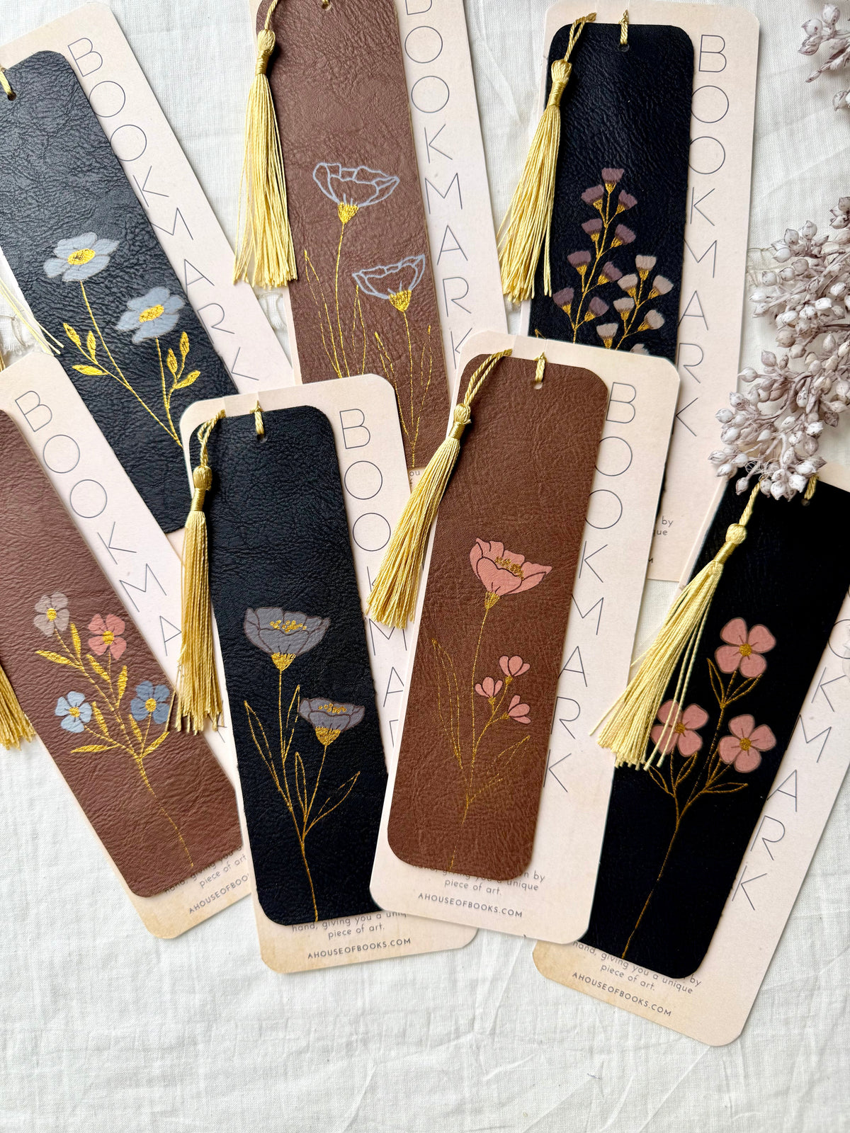 Leather Tassel Bookmarks-Floral