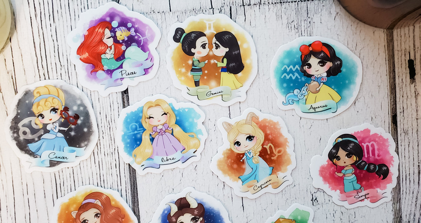 Zodiac Princesses Vinyl Stickers