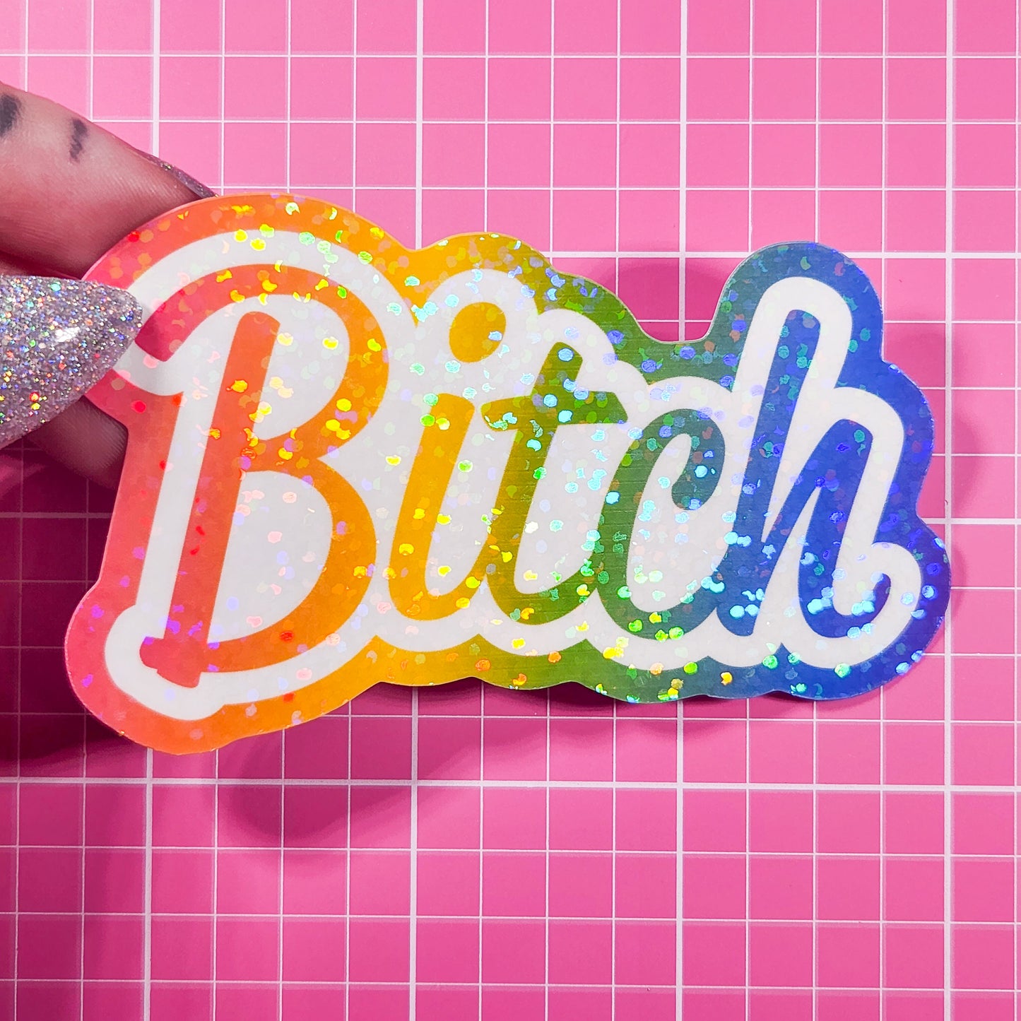Bitch - Rainbow Holographic Sticker, 3x2 in.