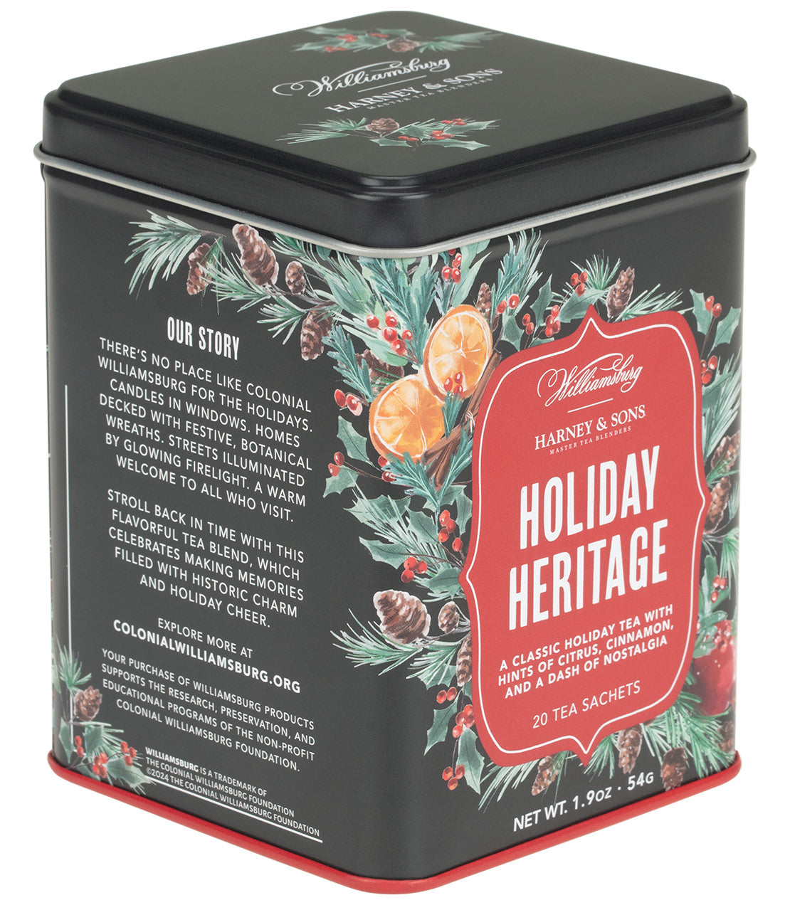 Té tradicional navideño de Williamsburg, lata de 20 bolsitas