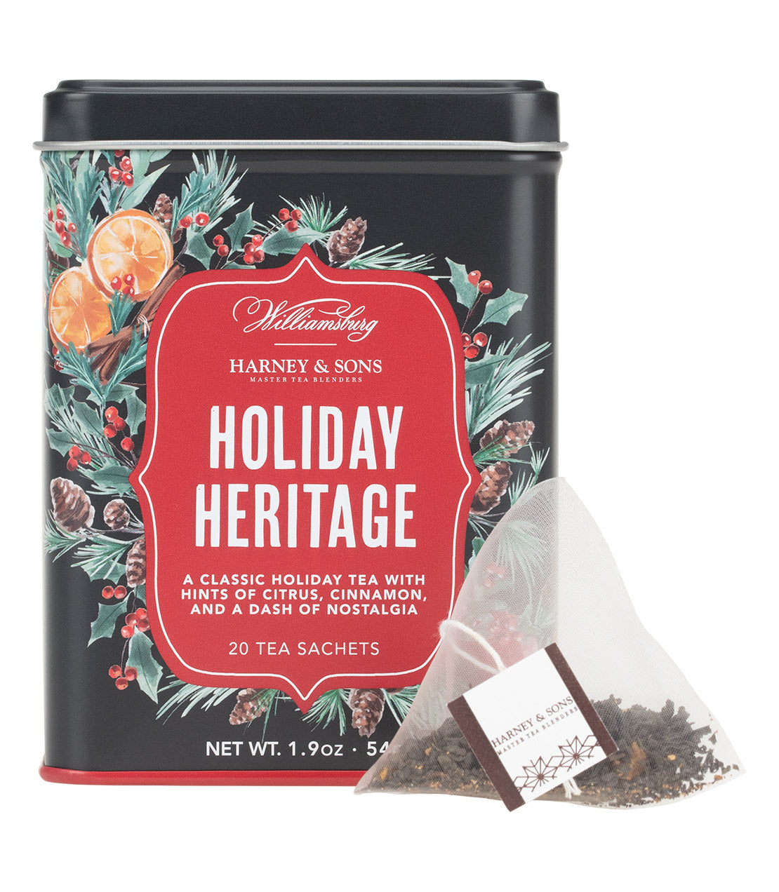 Té tradicional navideño de Williamsburg, lata de 20 bolsitas