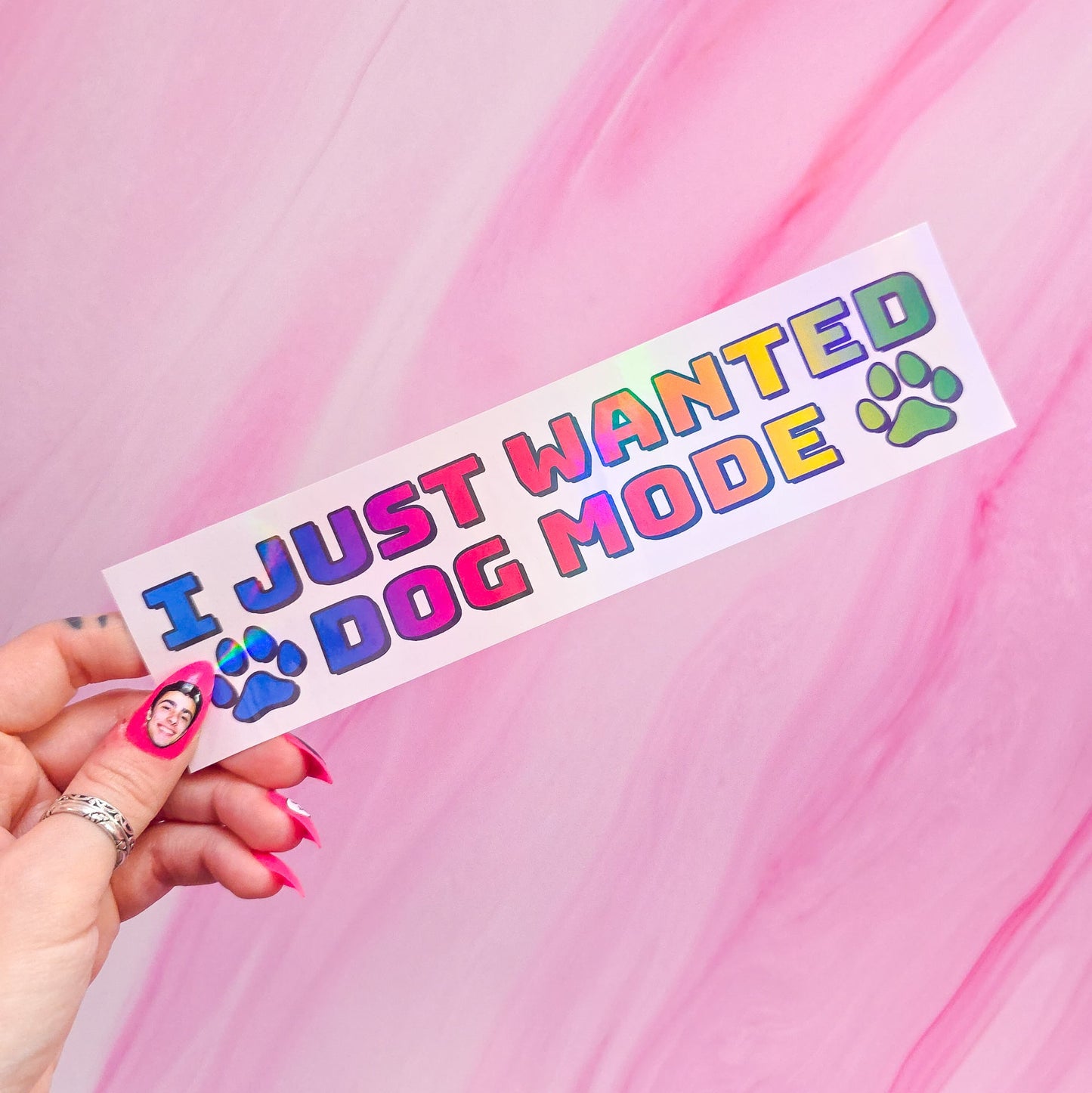 "I just wanted dog mode" bumper sticker, 7.9 x 2 in.