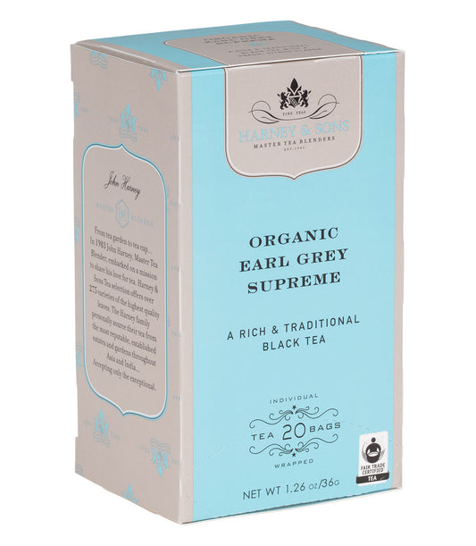 Earl Grey Supreme orgánico, caja de 20 bolsitas de té premium