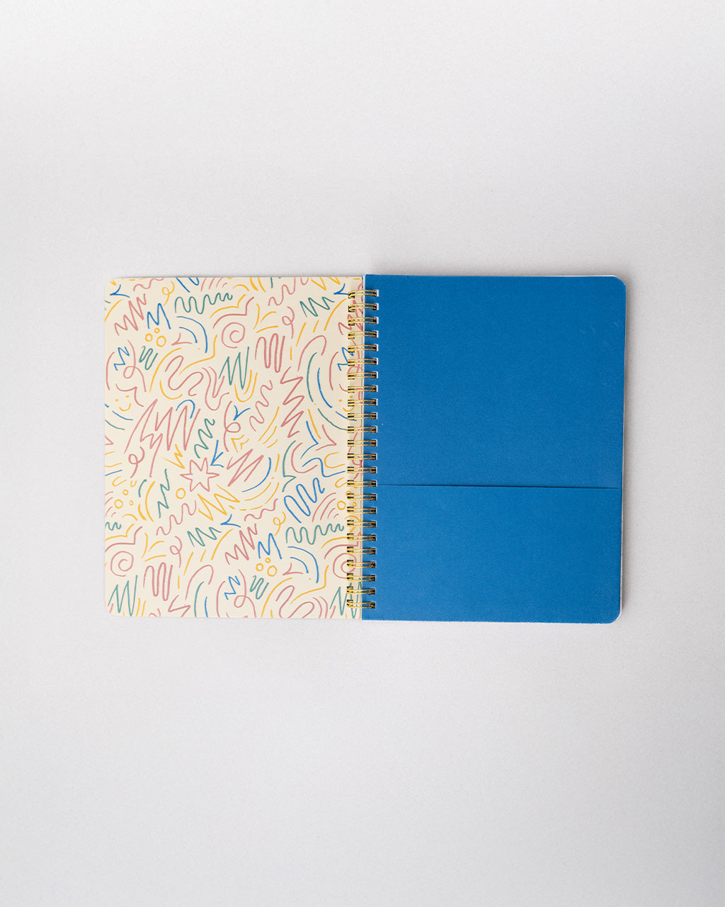 interior scribble page and blue pocket folder