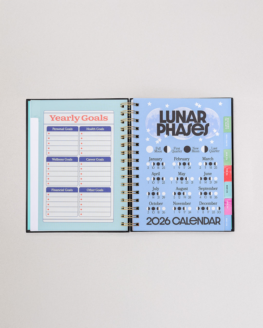 interior yearly goals and lunar phases pages