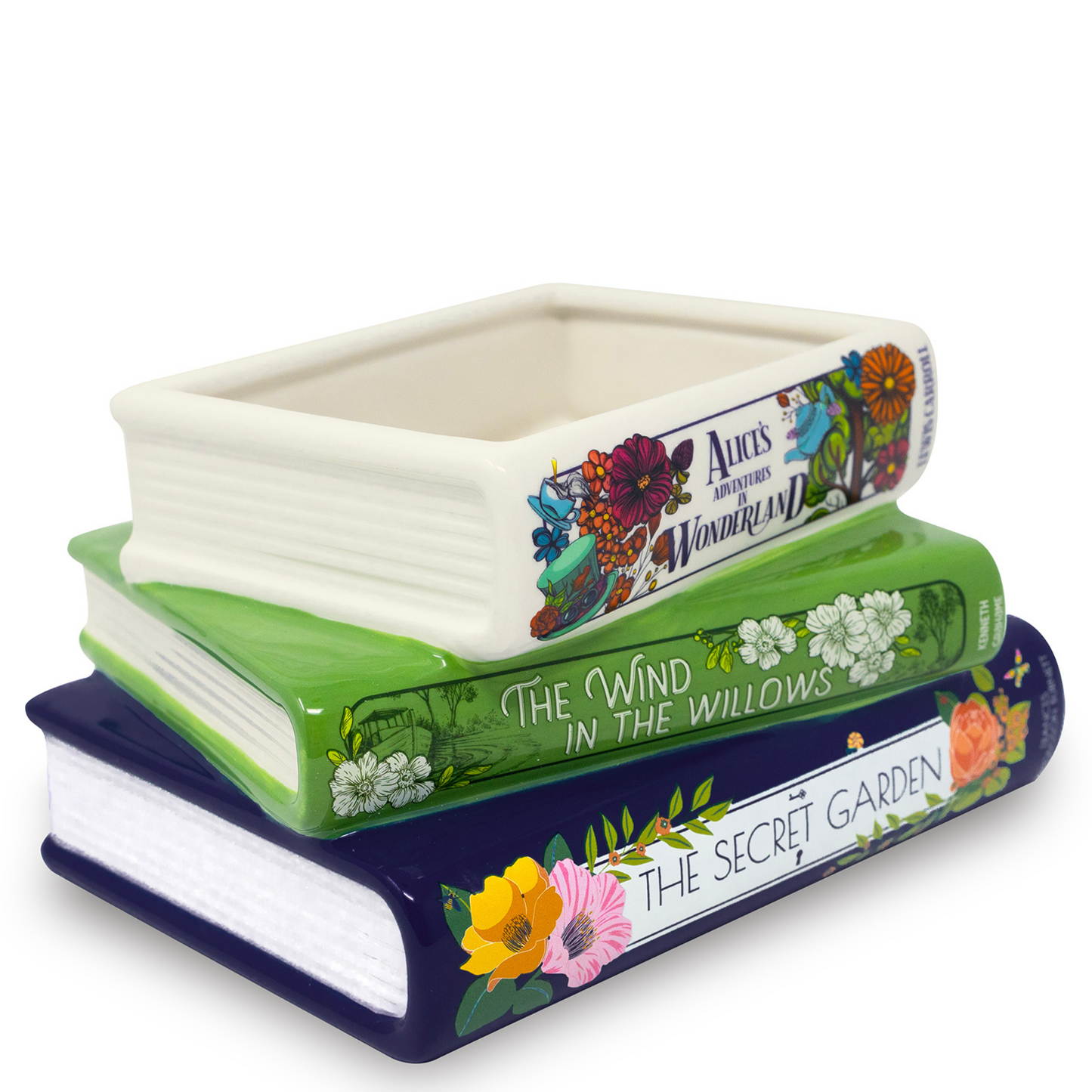 Stacked Books Planter,  Whimsical Classics, Alice/Wind in the Willows/The Secret Garden