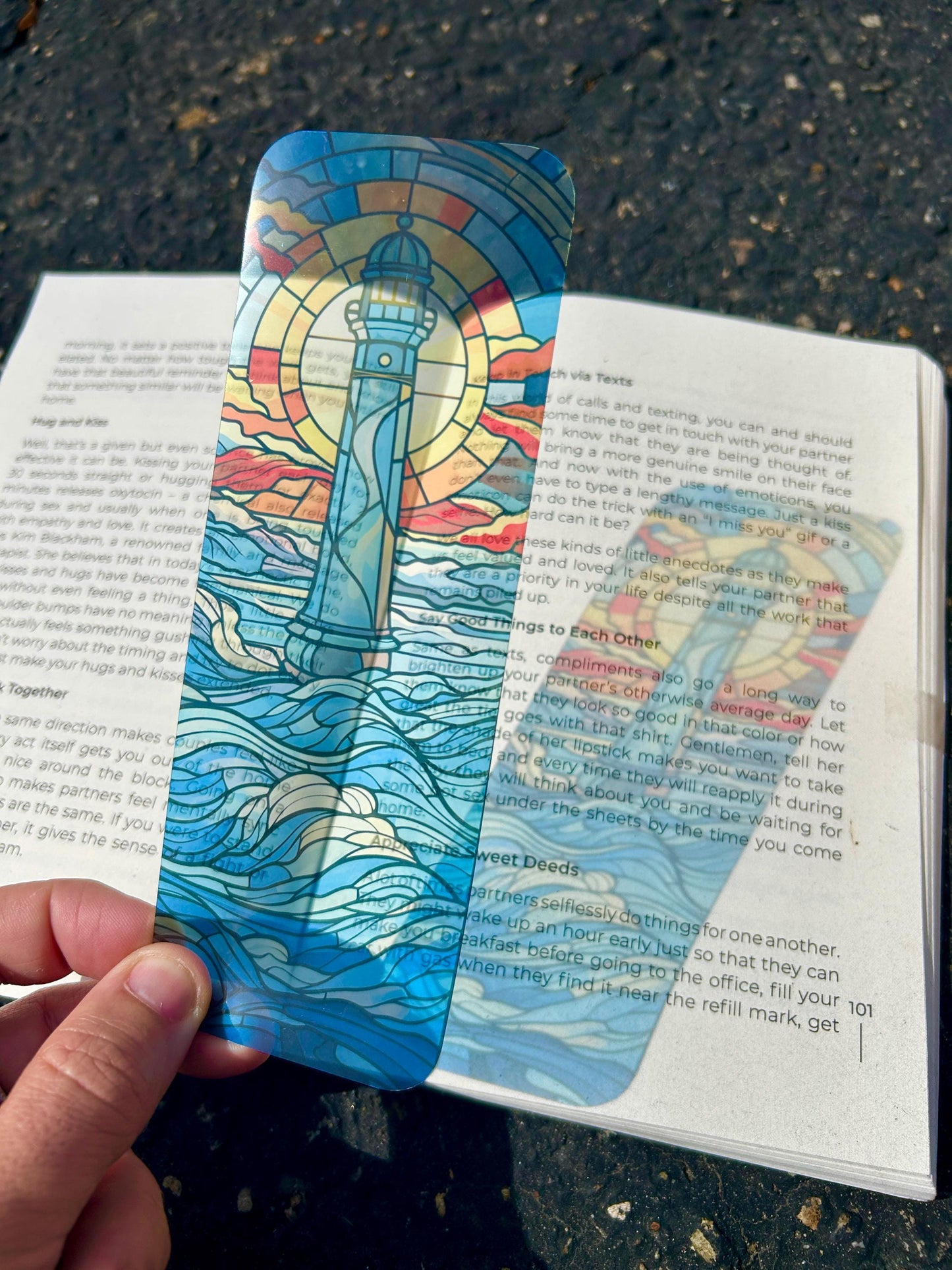 Ocean Lighthouse Bookmark – Guiding Light Coastal, Beach Waves,