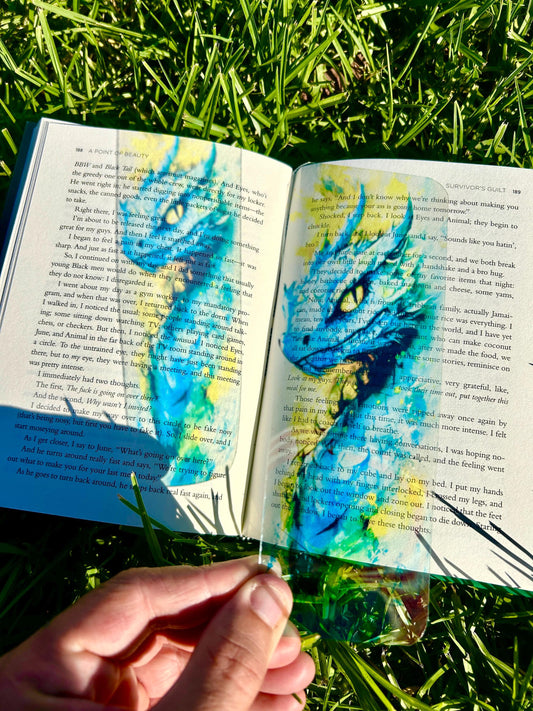 Basilisk Bookmark – Watercolor Dragon, Mythical Bookmark Design, Fantasy Creature Bookmark for Book Lovers