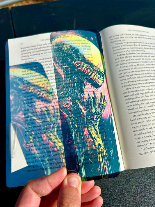 Black Light Alien Bookmark – Psychedelic Sci-Fi Horror Drip Art for Book Lovers & Space Fans