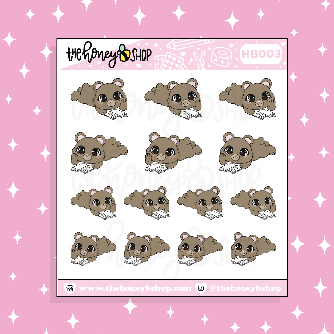 Reading Honey Bear Doodle Sticker | Choose Your Version