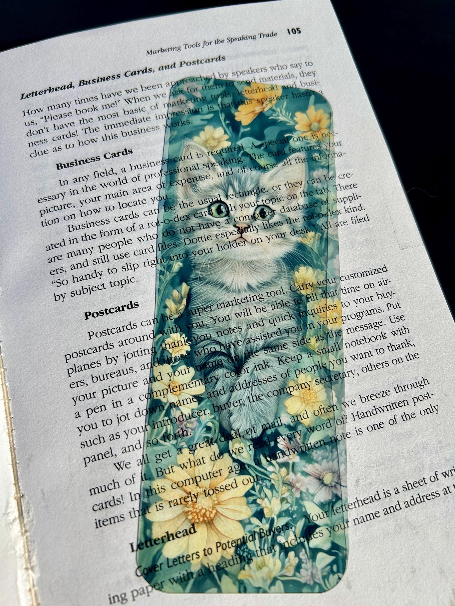 Cat Bookmark, Scrapbook Floral Background, Cozy Papercut Art, Gift for Cat Lovers and Readers