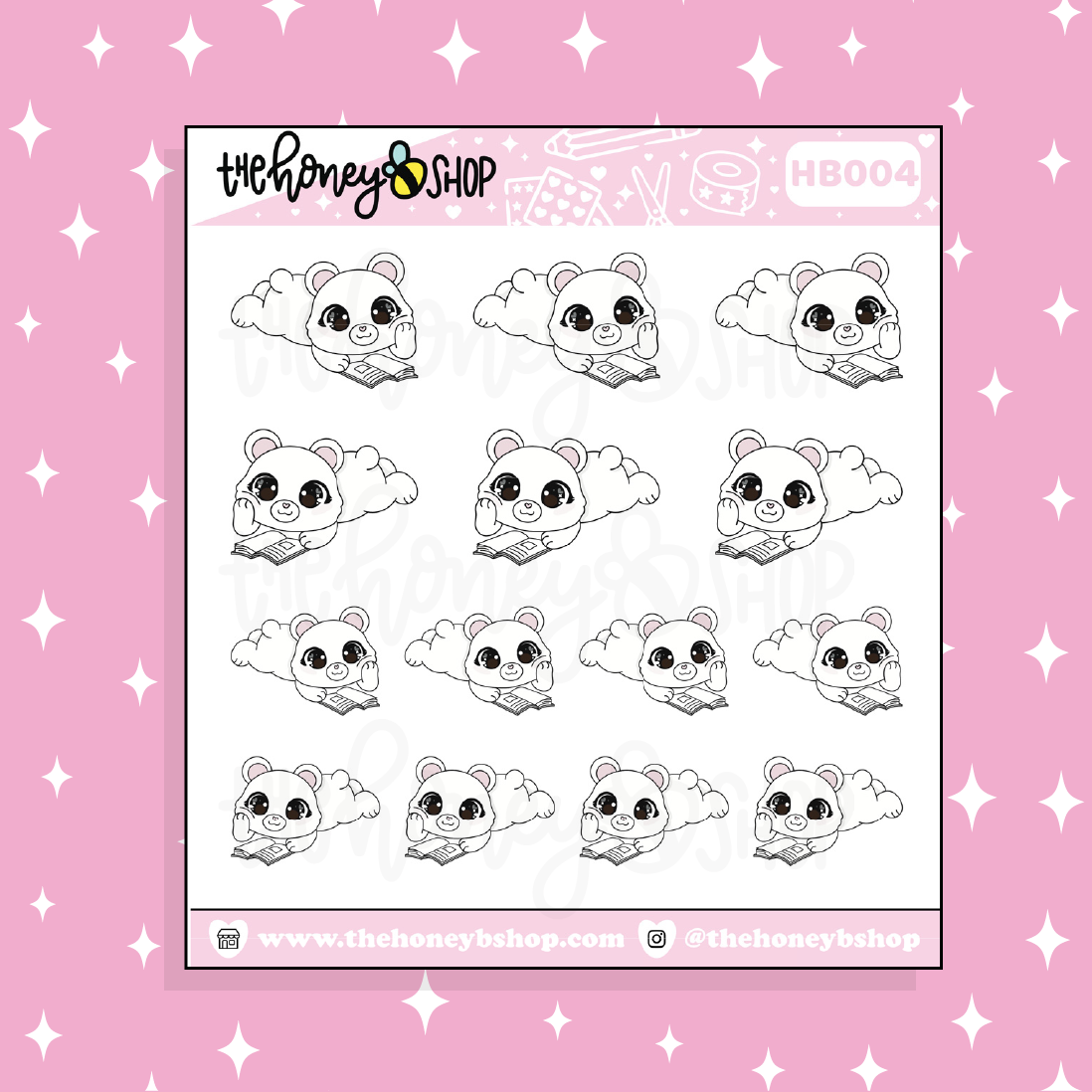 Reading Honey Bear Doodle Sticker | Choose Your Version
