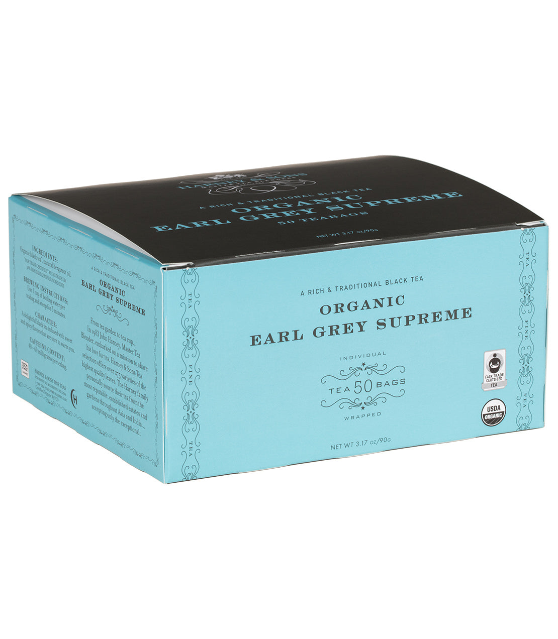 Té Earl Grey Supreme orgánico, caja de 50 bolsitas envueltas