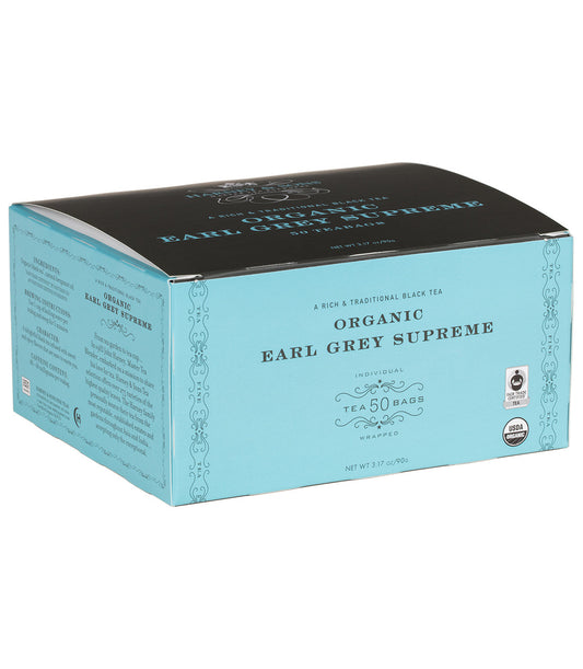 Té Earl Grey Supreme orgánico, caja de 50 bolsitas envueltas