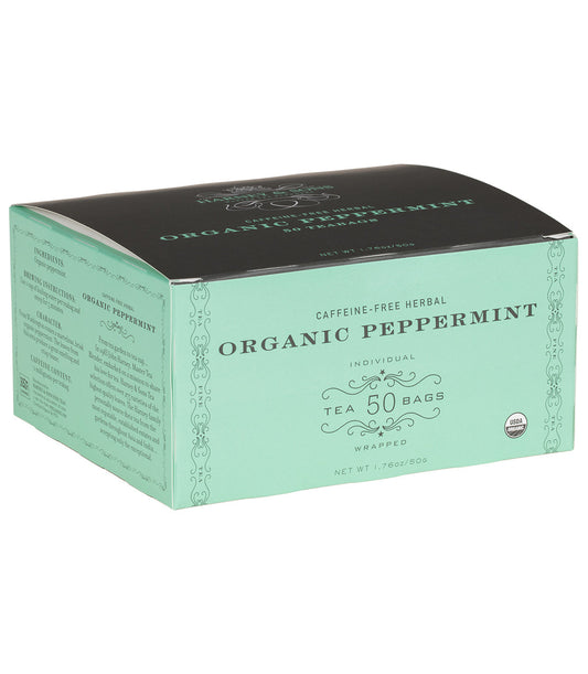 Té de menta orgánica a base de hierbas, caja de 50 bolsitas envueltas