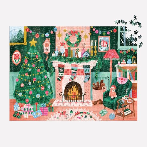 Galison Cozy by The Fireplace – 1000 Piece Jigsaw Puzzle Featuring Beautiful Artwork of A Cozy Christmas Living Room Scene|0735386307
