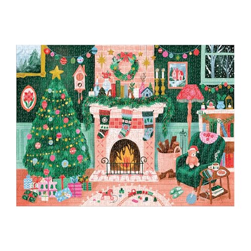 Galison Cozy by The Fireplace – 1000 Piece Jigsaw Puzzle Featuring Beautiful Artwork of A Cozy Christmas Living Room Scene|0735386307