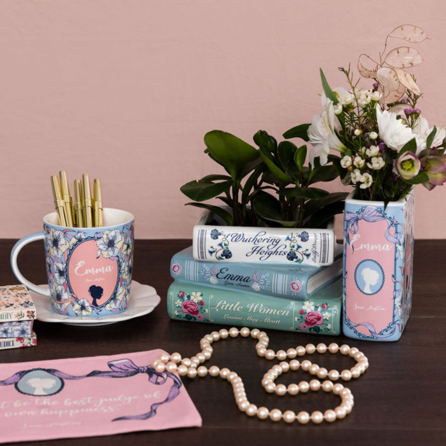 Stacked Books Planter, Pastel Classics, Wuthering Heights/Emma/Little Women
