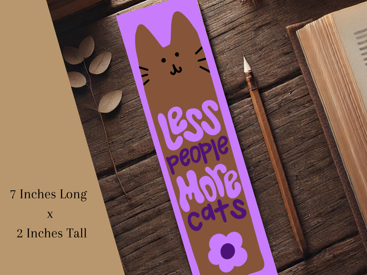 Less People, More Cats Bookmark | Floral Cat Design | Funny Bookish Gift | Laminated Bookmark for Cat Lovers