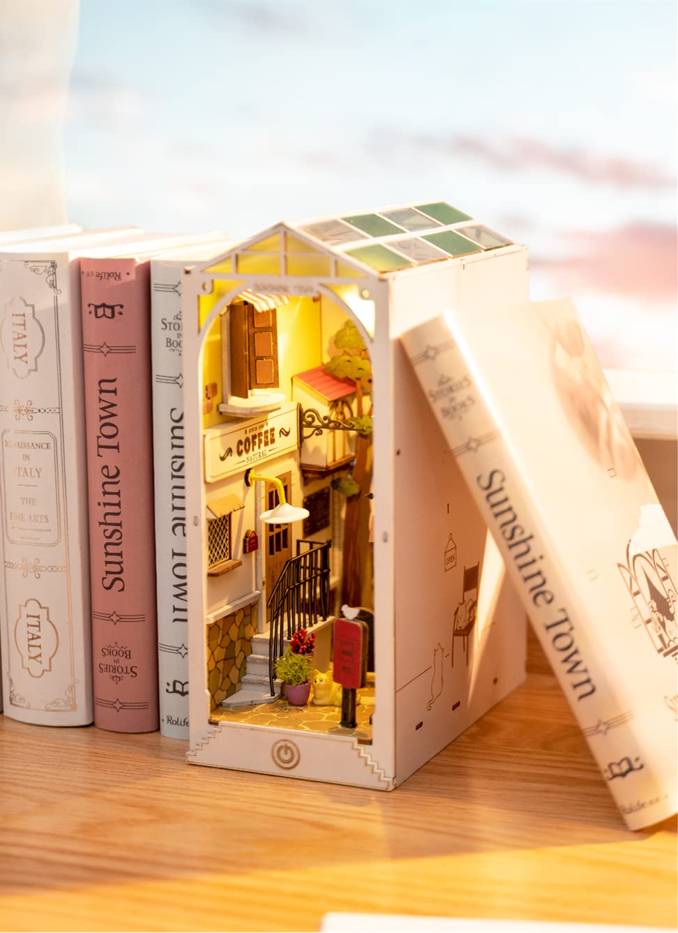 Book Nook Kit for Adults Vintage Decorative Bookend DIY Miniature House Bookshelf Insert Decor with LED Retro Wooden Puzzle Craft Hobby Diorama Gift Assorted Designs