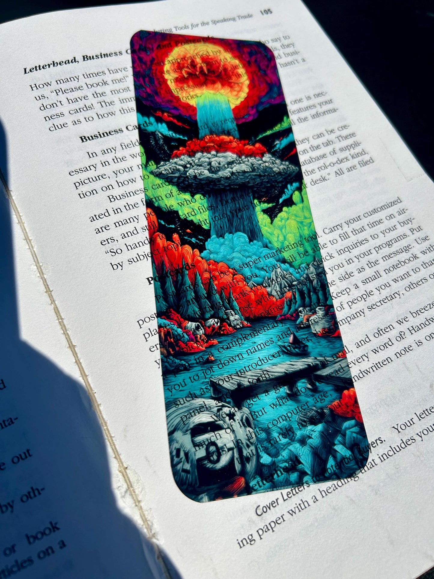 Atomic Nuke in Forest Bookmark – Dramatic Post-Apocalyptic Nature Scene, Bold Fantasy Art for Adventure & Sci-Fi Readers