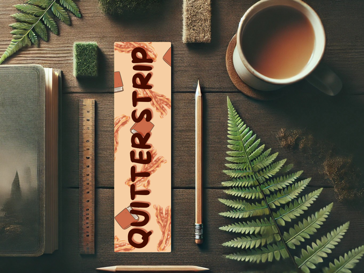 Quitter Strip Bookmark with Bacon Strip Design | Laminated Bookmark | Funny Book Gift | Page Marker for Readers & Foodies