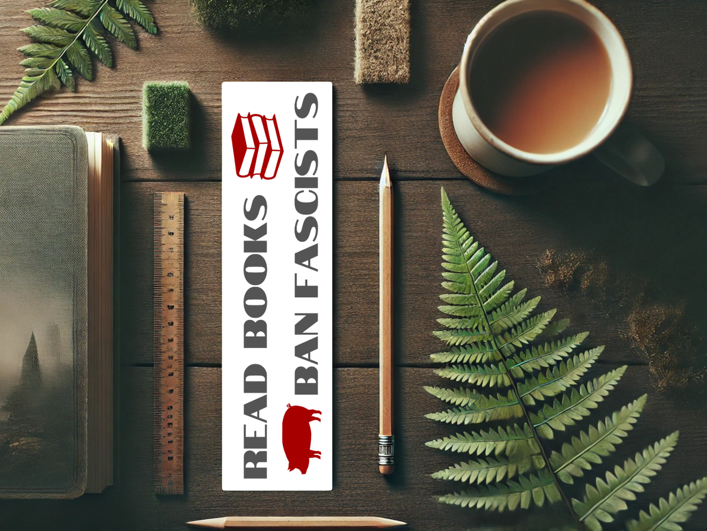 Read Books, Ban Fascists Bookmark | Progressive Bookish Gift | Laminated Cardstock | Anti-Fascist Book Accessory | Political Reading Merch