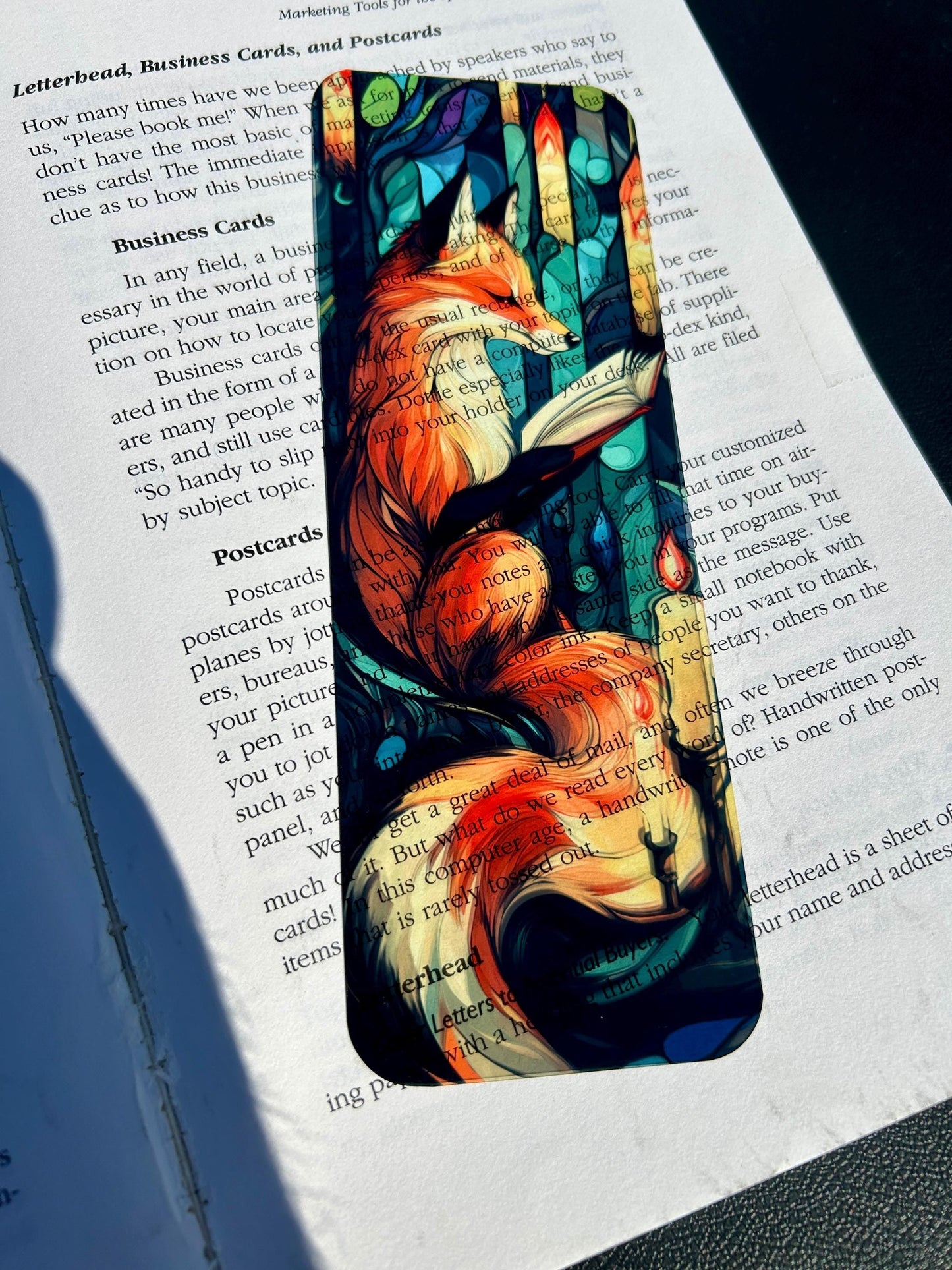 Curious Fox by Candlelight Bookmark – Stained Glass Fox, Nature Bookmark