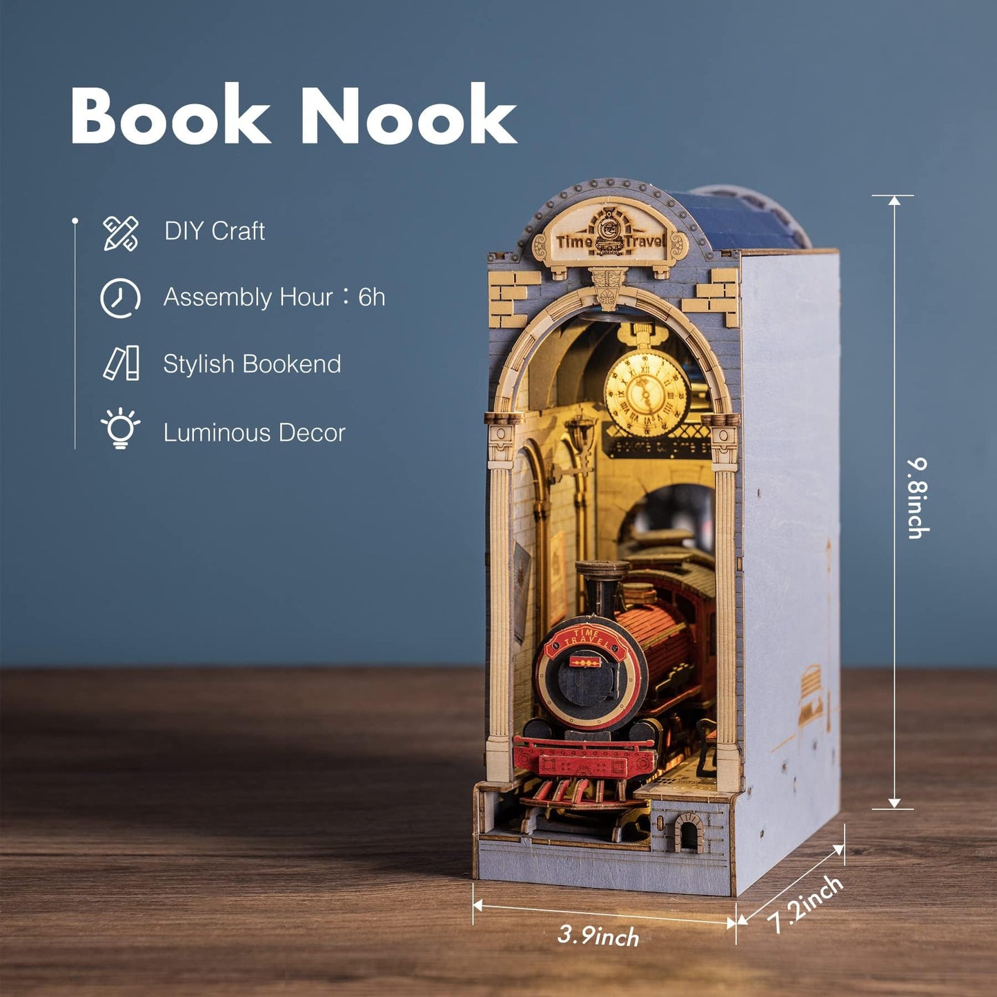 Book Nook Kit for Adults Vintage Decorative Bookend DIY Miniature House Bookshelf Insert Decor with LED Retro Wooden Puzzle Craft Hobby Diorama Gift Assorted Designs