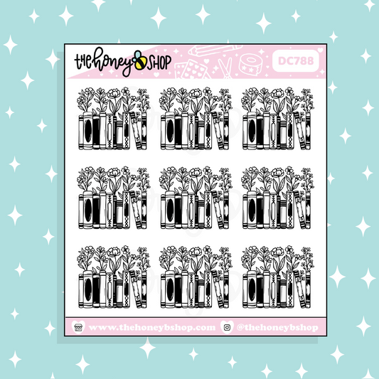 Floral Bookshelf Doodle Sticker