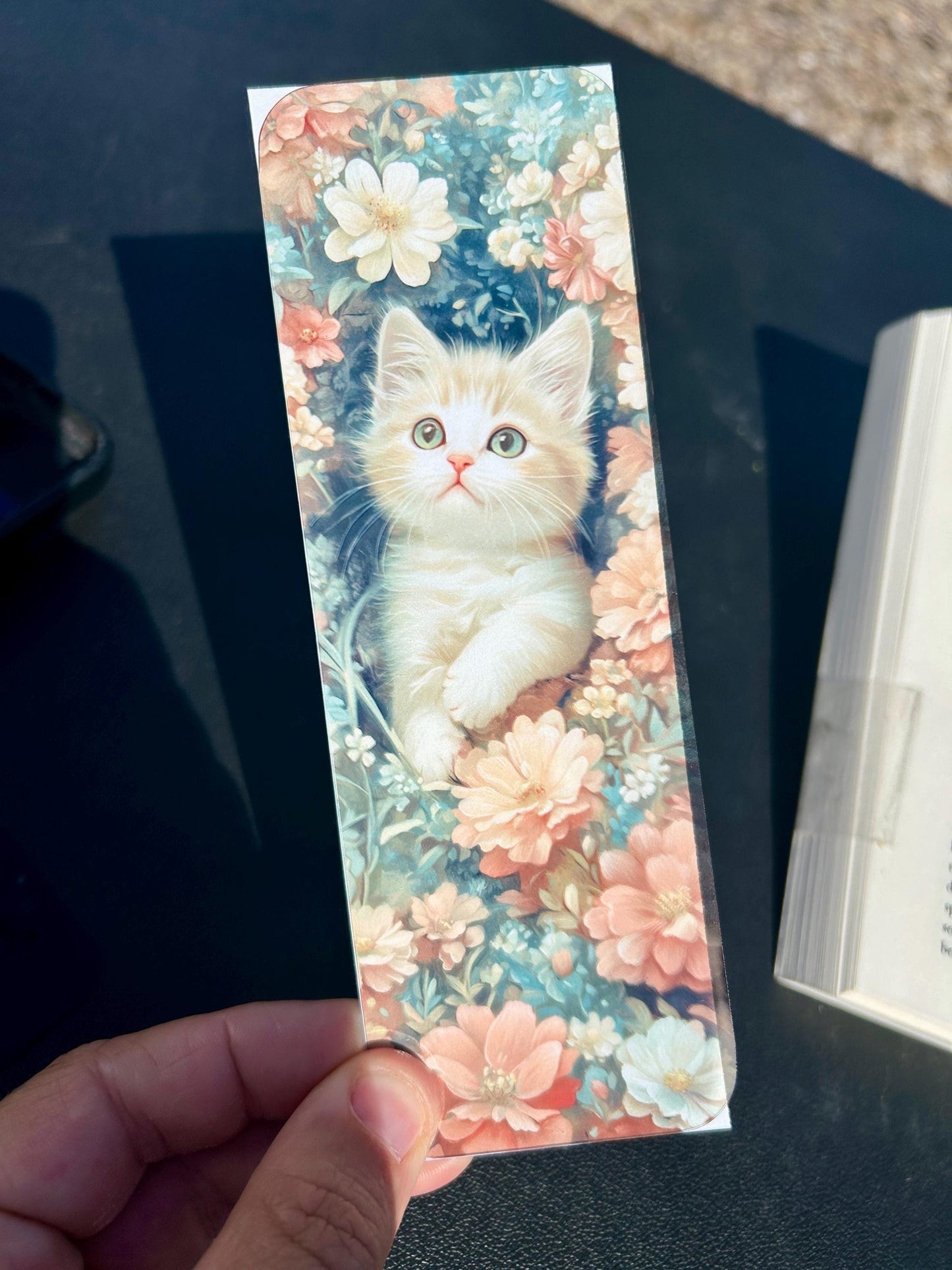 Ginger Burmilla Kitten Bookmark with Vintage Floral Garden – Fairytale-Inspired Art for Cat Lovers, Cozy Readers, and Whimsical Book Gifts