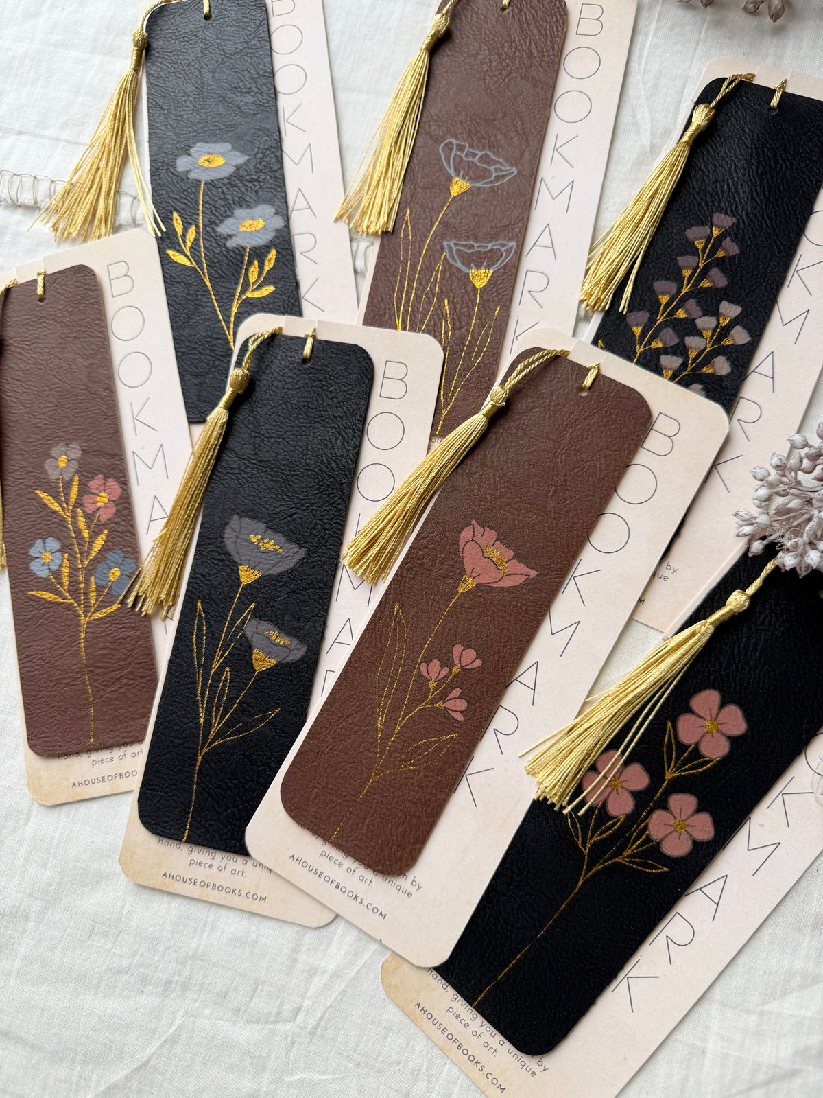 Leather Tassel Bookmarks-Floral