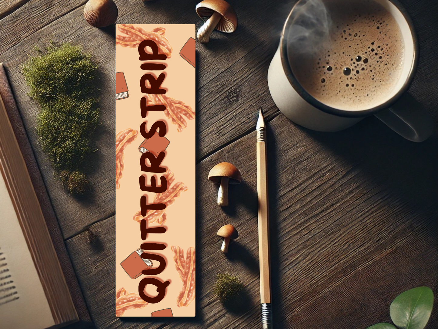 Quitter Strip Bookmark with Bacon Strip Design | Laminated Bookmark | Funny Book Gift | Page Marker for Readers & Foodies