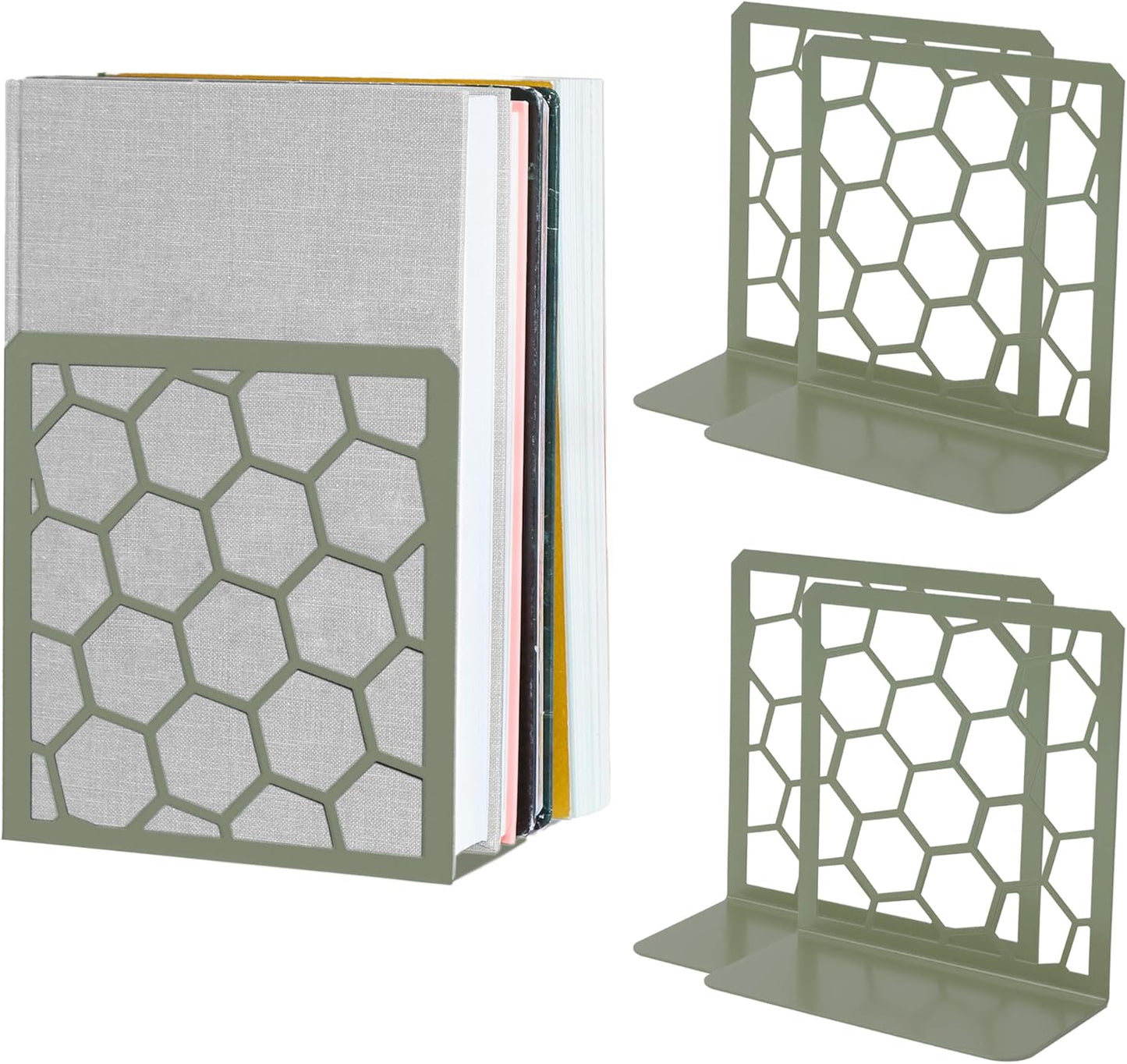 Honeycomb Bookends 2-Pack – Modern Metal Book Ends by Geomod