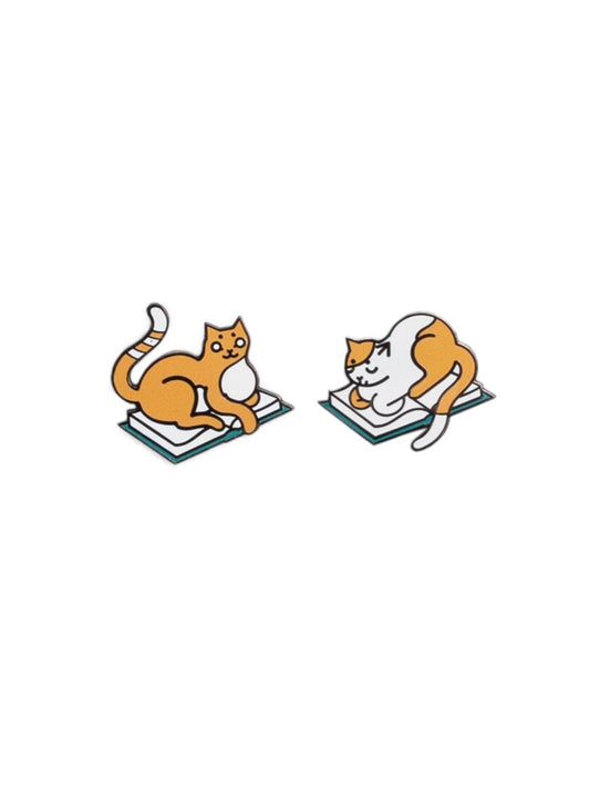 Curl Up with Books and Cats Enamel Pin Set - Pin Set of 2