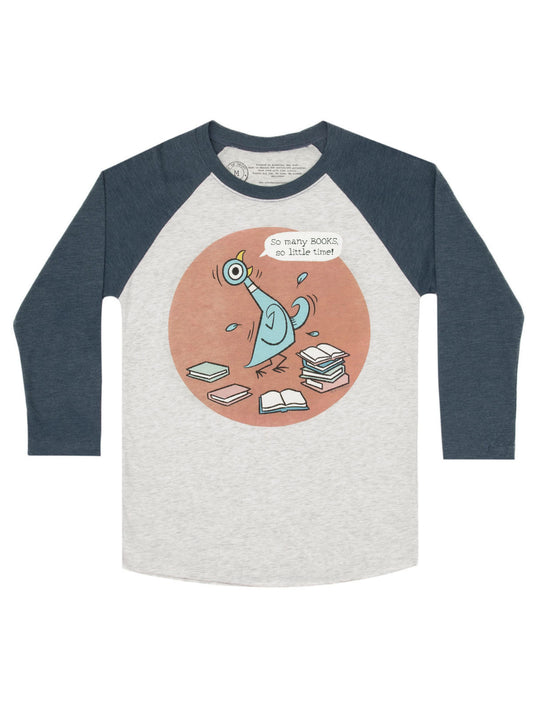 The Pigeon: So Many Books Unisex 3/4 Sleeve Raglan XX-Large