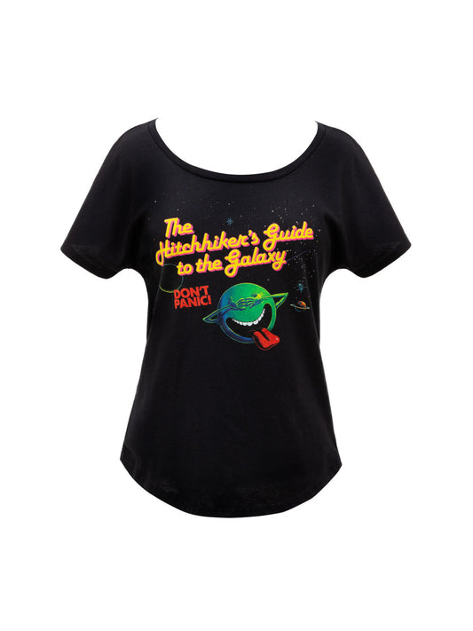 The Hitchhiker's Guide to the Galaxy (Black) Women Relaxed Fit T-Shirt Medium
