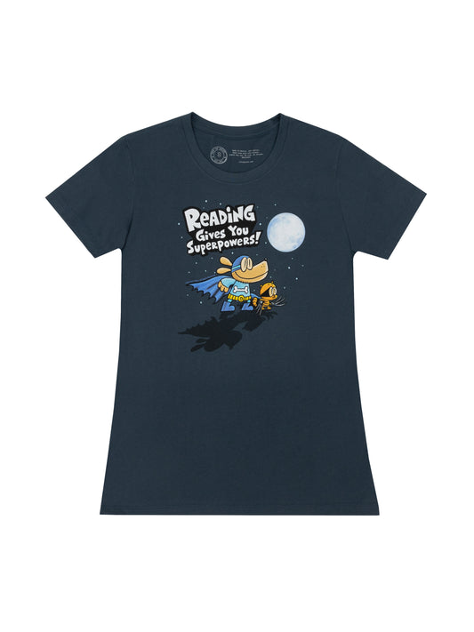 Dog Man: Reading Gives You Superpowers Women's Crew T-Shirt Large