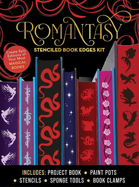 Romantasy Stenciled Book Edges Kit: Create Epic Editions of Your Most Magical Books - Includes: Project Book, Paint Pots, Stencils, Sponge Tools, Book Clamps by ,