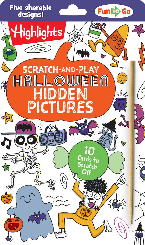 Scratch-and-Play Halloween Hidden Pictures - Halloween Gift for Kids Ages 6 and Up Featuring 10 Scratch-Off Hidden Pictures Cards with a Stylus for On-the-Go Halloween Activities (Highlights Fun to Go)