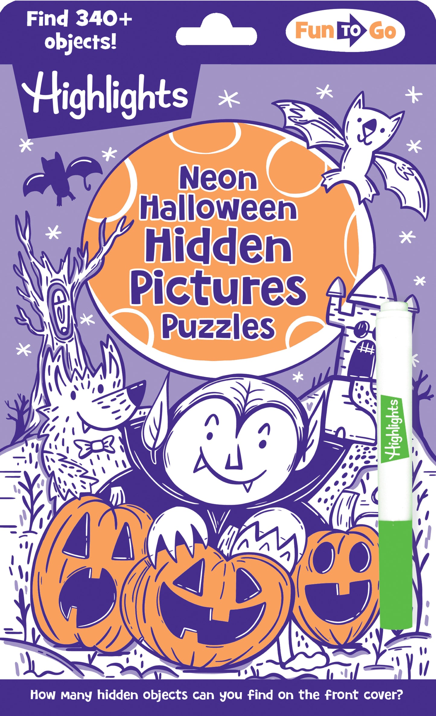 Neon Halloween Hidden Pictures Puzzles - Halloween Puzzle Book for Kids with Neon Hidden Pictures Scenes and Gel Marker, Perfect Halloween Gift and Travel Activity for Ages 69 (Highlights Fun to Go)