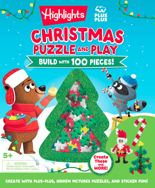 Christmas Puzzle and Play: Build with 100 Pieces! - Holiday Set with Hidden Objects and Plus-Plus Building Blocks for Kids Ages 5 and Up (Highlights & Plus-Plus Activity Book and Blocks Set)