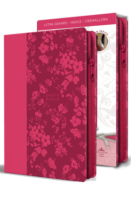 Biblia Reina Valera 1960 letra grande. S�mil piel fucsia, cremallera, �ndice, manual / Spanish Bible RVR 1960. Handy Size, Large Print, Leathersoft