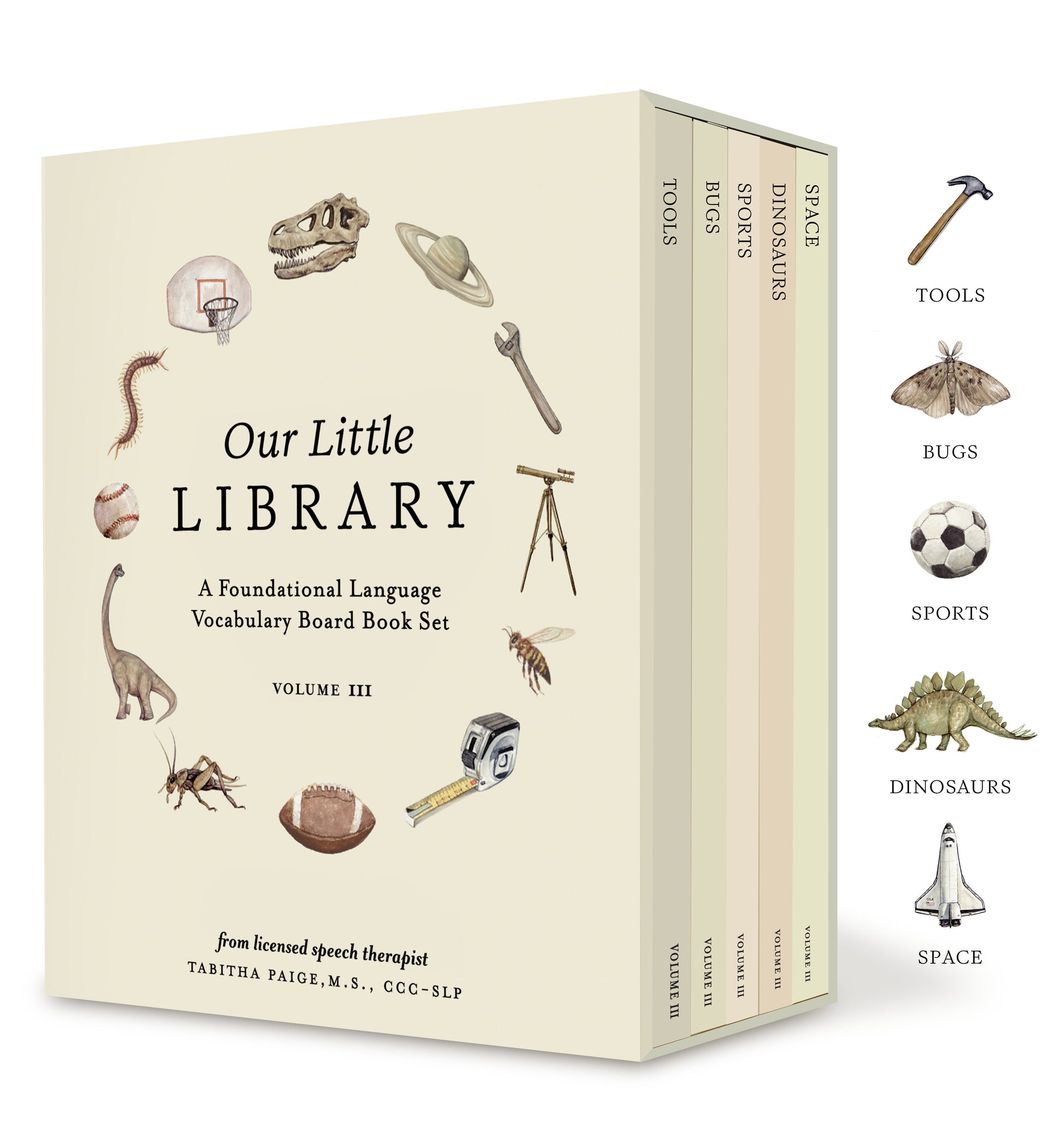 Our Little Library Vol. 3 - Dinosaurs, Space, Tools, Bugs, and Sports Board Book Set for Boys & Girls (Tabitha Paige Children's Book Series) (Book:12)